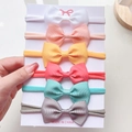 Set of 6 colorful ribbed bow headbands with elastic nylon bands for babies - Style 6P / Set of 6