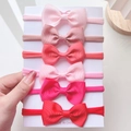 Set of 6 elastic nylon baby headbands with grosgrain bows in gradient red and pink - Style 6F / Set of 6
