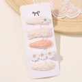 Lot de 5 pinces à cheveux marguerite en dentelle et velours côtelé tons rose chaud et beige - Combinaison de 5 Pièces (5D1) / 5 Pièces