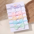 6-piece baby bow headband set in pastel colors with elastic nylon straps on display card - Style 6D / Set of 6
