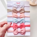 6-pack newborn nylon headbands featuring ribbed grosgrain bows in soft pastel colors - 6C Style / Set of 6