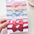Pack of 6 newborn baby nylon headbands with assorted colored ribbed fabric bows - Style 6B / Set of 6