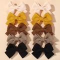 10-piece set of waffle texture fabric bow hair clips for girls in five assorted colors - Neutral Tone Ten Pack (10BI)