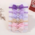 Set of 6 elastic nylon baby headbands with ribbed ribbon bows in purple and pink tones - 6H Style / Set of 6