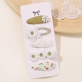 Lot de 5 barrettes à cheveux en tissu vert et crème avec détails marguerites tricotés - Combinaison de 5 Pièces (5E1) / 5 Pièces