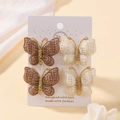 Handmade knitted butterfly hair clips set in coffee and beige colors for women - Coffee and Off-white (4G) / Set of 4