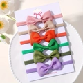 Set of 6 elastic nylon baby headbands with ribbed grosgrain bows in assorted colors - 6G Style / Set of 6