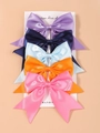 Lot de cinq barrettes à nœuds en satin pour filles aux couleurs vives de bonbons - 5 Pièces / Multicolore (D)