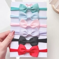 Set of 6 colorful nylon baby headbands with grosgrain bows on a display card - 6E Style / Set of 6