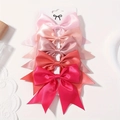 Lot de 5 barrettes à cheveux en satin pour filles, tons roses et rouges sur carte - 5 Pièces / Multicolore (C)