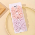 Set di 4 fermagli a fiocco fatti a mano con ricami floreali in rosa e lavanda - Set 4 Pezzi Ricamato Traforato Rosa Viola (4E)