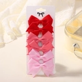 Kinder Haarspangen Set mit Ripsband Schleifen in Rot und Rosa auf Displaykarte - Rot und Rosa Farbverlauf (6B)