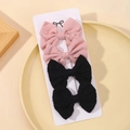 Set di fermagli per capelli con fiocchi ricamati rosa e neri per bambine - Set 4 Pezzi Fiocco Ricamato Rosa Nero (4F)