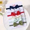 6-pack newborn elastic nylon headbands with ribbed fabric bows in assorted colors - Style 6S / Set of 6