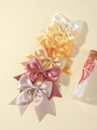 Cinq nœuds papillon en satin aux couleurs acidulées avec longs rubans pour filles - Lot de 6 / Multicolore (B)