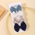 Set di 4 fermagli per capelli fatti a mano con fiocchi in cotone ricamato floreale - Set 4 Pezzi Ricamato Blu Grigio Navy (4R)