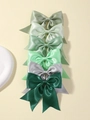Lot de 6 nœuds à cheveux en satin avec rubans longs en dégradé de vert et de gris - Lot de 6 / Multicolore (6E)