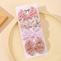 Set of 4 handmade lace and floral embroidery bow hair clips for girls on display card - Pink Purple Floral Lace 4-Piece Set (4S) / Set of 4