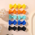10-piece set of small solid color grosgrain ribbon bow hair clips for girls - 10F Style