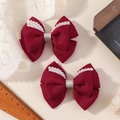 Lot de deux nœuds à cheveux bordeaux avec bordure en perles et centre à paillettes - Rouge Vin (2A-33)