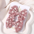 Set di due fermagli per capelli ricamati a mano color rosa antico su cartoncino - Stile Ricamato Floreale Rosa Polvere (21)