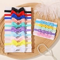 Nylon baby headband set with ribbon bows and floral patterns in multiple pastel colors - Bow and Pearl Flower Mix (15C)