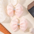 Barrettes à nœuds en gros-grain rose avec perles et paillettes argentées pour filles - Rose (2A-105)