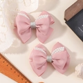 Lot de barrettes nœuds roses en ruban avec paillettes argentées et perles filles - Rose Vif (2A-16)