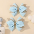 Set of two light blue handmade bow hair clips with gold glitter accents for girls - Light Blue (2A-2)