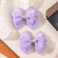 Nœuds à cheveux faits main en gros-grain violet avec perles blanches et paillettes - Violet (2A-25)