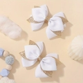 Set of two white ribbon and gold glitter hair bow clips for girls everyday hair styling - White (2A-7)