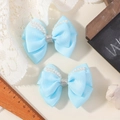 Barrettes à cheveux à double nœud bleu clair avec perles et centre scintillant - Bleu Clair (2A-17)