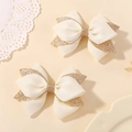 Zweiteiliges Set weiße Glitzer-Haarschleifen für Mädchen mit edlen Goldakzenten - Beige (2A-6)