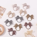 Set of 10 children's grograin bow hair ties in elegant earthy tones on white marble background - Earth Tones Assorted Style (10D)