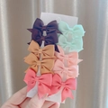 Set of 12 colorful grosgrain ribbon swallowtail bow hair clips for girls on display card - Mint Green Warm Tone Mix (10AL)