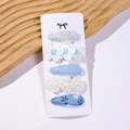 Detailed set of 5 blue and white floral fabric hair clips on a white display card - 36 (5 Pcs/Pack)