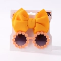 Kids orange bow nylon headband and daisy sunglasses set for summer beach holiday - Bright Orange