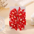 Pair of red grosgrain hair clips with white daisy print and green polka dots on card - Red Daisy (FJ039-2A-11)