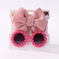 Pink bow headband and daisy floral sunglasses set for kids on white card - Pink