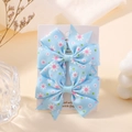 Light blue daisy floral print grosgrain ribbon bow hair clips set for young girls - Light Blue Daisy (FJ039-2A-12)