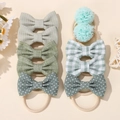 Set di 8 fasce per capelli neonato verdi con fiocchi vari e fasce in nylon elastico - Stile Plaid a Pois Verde