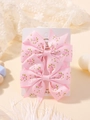 Barrettes à cheveux à fleurs roses en ruban gros-grain sur carte blanche - Dentelle Rose Florale (FJ039-2A-10)