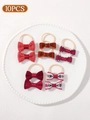 Set of 10 multicolor bow hair ties for babies including velvet and floral patterns - Red Velvet Plaid (set Of 10)