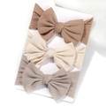 Set di fasce per neonati con fiocco in maglia a coste marrone chiaro beige e malva - Marrone Chiaro Beige Viola Grigio (3E)