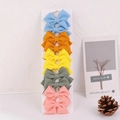 Set of 5 colorful waffle weave fabric hair bows for girls on a display card - Warm Macaron Mix (10BJ)