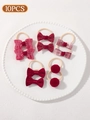 10-piece red bow and pompom elastic hair tie set for kids and babies in various patterns - Red Pom-pom Plaid (set Of 10)