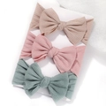 Set di fasce per neonati in beige, rosa e verde con fiocchi in maglia a coste elasticizzata - Marrone Chiaro-Rosa-Verde (3F) / Set di 3 pezzi