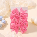 Lot de deux barrettes nœuds roses à fleurs avec bords ondulés pour petites filles - Rose Vif Dentelle Florale (FJ039-2A-7)