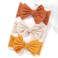 Set di 3 fasce per neonati con fiocco in maglia a coste rosso ruggine, beige e giallo - Rosso Ruggine-Bianco Sporco-Zenzero (3Z) / Set di 3 pezzi