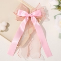 Pink double-layer chiffon and satin bow hair clip with long ribbons for girls - Pink